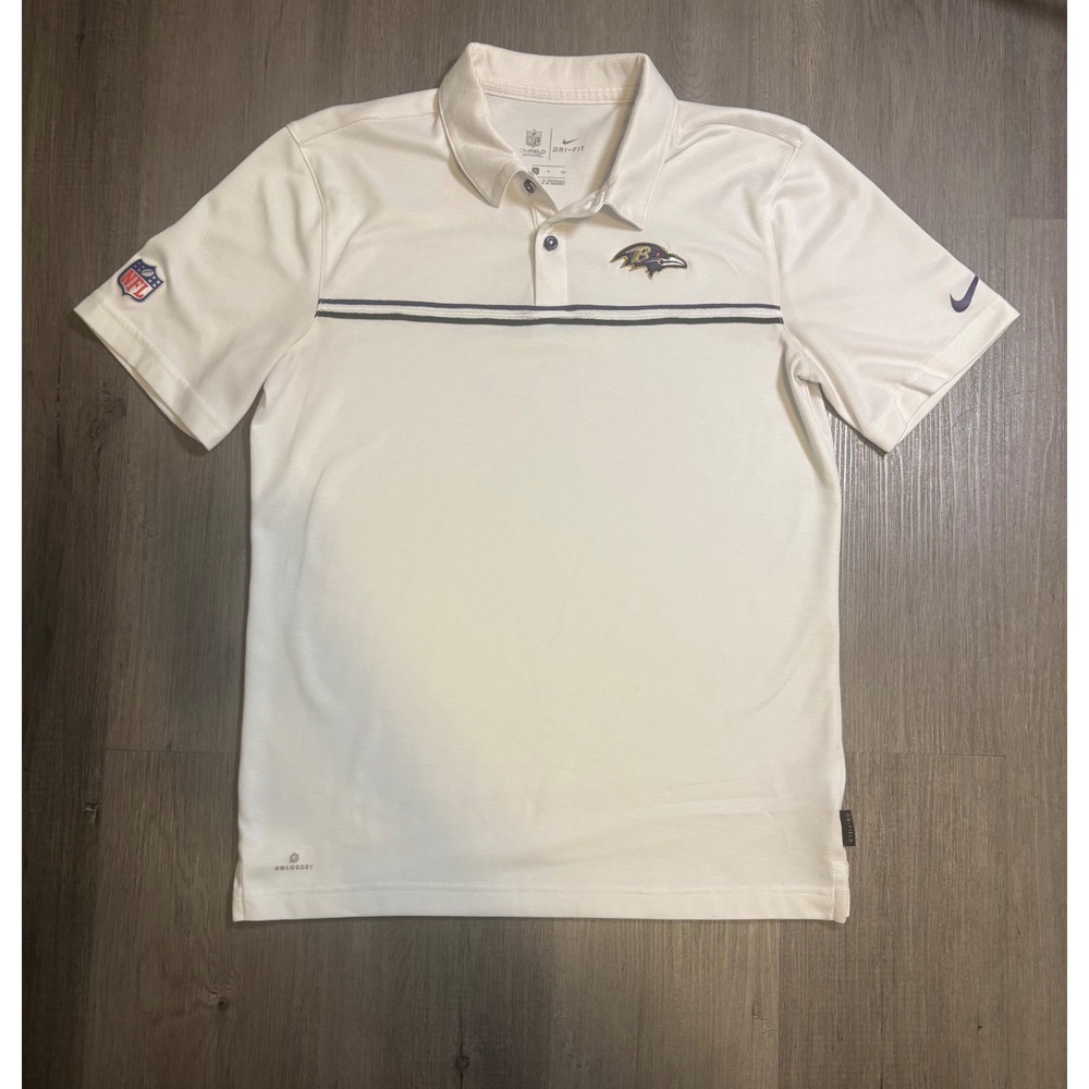 Nike Polo Shirt Mens S White Baltimore Ravens NFL Onfield Dri-FIT Short Sleeve